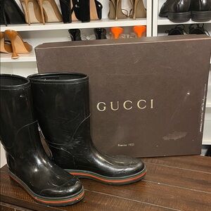 Gucci Black Boots with Red and Green Accents